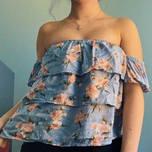 Floral blue and pink layered top